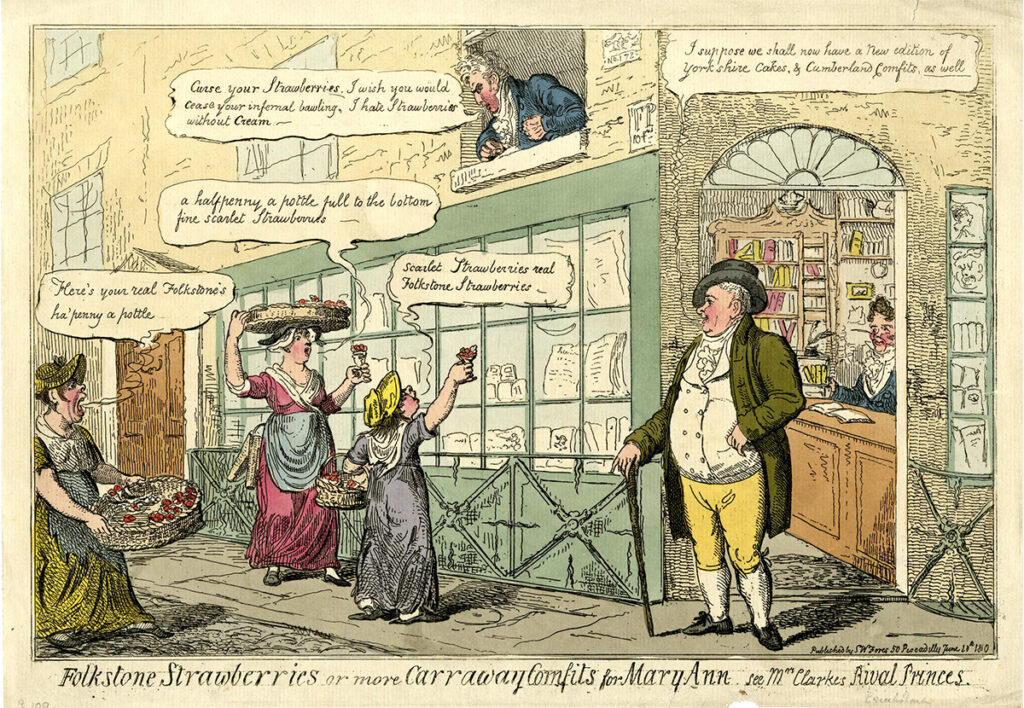 Fores print shop depicted in Folkstone Strawberries