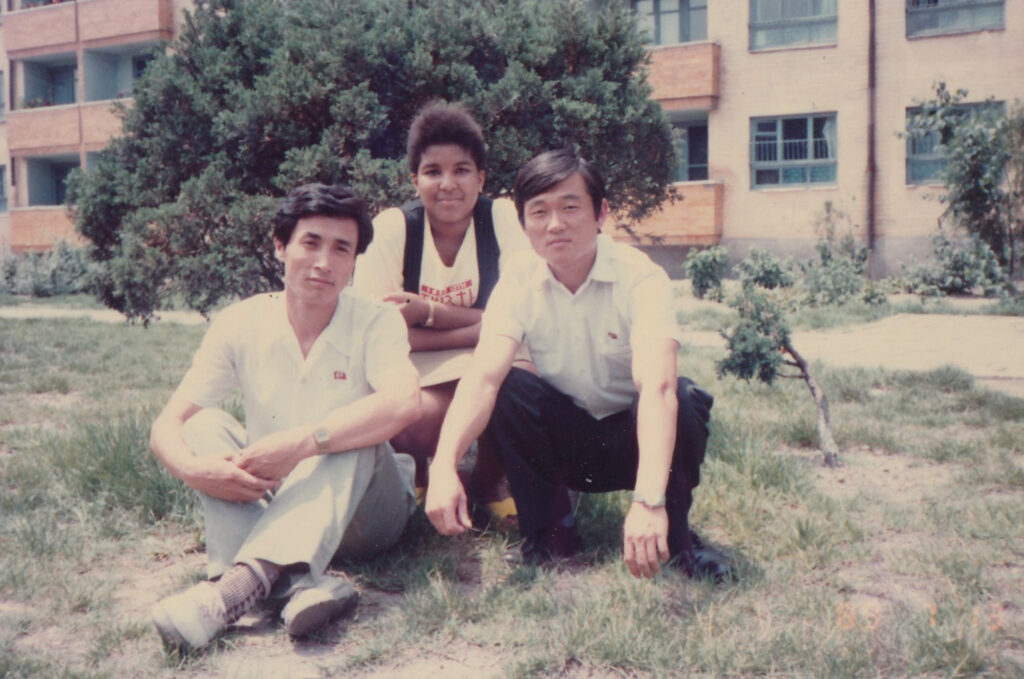 Monica with two classmates at Pyongyang University of Light Industry